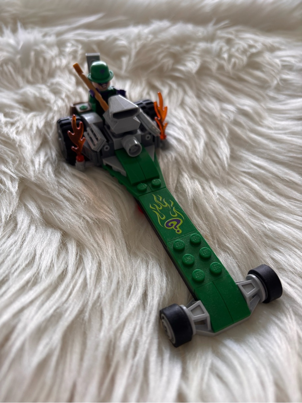 LEGO Batman Riddler Dragster Toy Car with Flame Decals GUC